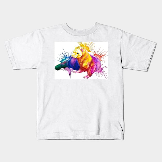 Color Splash Ferret Kids T-Shirt by AcaciaRogers